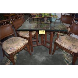 DOUBLE PEDESTAL BEVELED GLASS TOP DINING TABLE W/4 SIDE CHAIRS & 2 ARM CHAIRS (7 PCS)