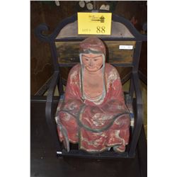 ANTIQUE JAPANESE POLYCHROME SEATED BUDDHA ON THRONE (2 PCS)