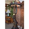 Image 1 : BRONZE MERMAID & DOLPHIN FLOOR LAMP W/TIFFANY STYLE STAINED GLASS SHADE (APPROX 6' 10" H)