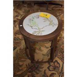 CHINESE SIDE TABLE W/POLYCHROME PORCELAIN INSERT