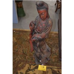 CARVED WOOD KWAN YIN (3' H)