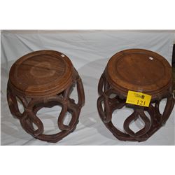 CHINESE ROSEWOOD BARREL STOOLS (PAIR)