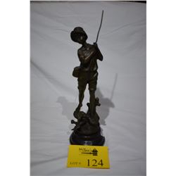 EUROPEAN BRONZE BOY STATUE; SIGNED