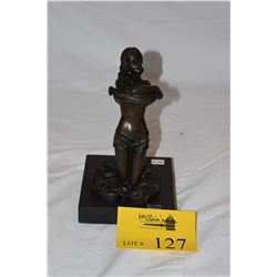 EUROPEAN BRONZE FEMALE STATUE; SIGNED