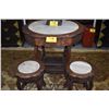 Image 1 : ANTIQUE CHINESE ROSEWOOD TABLE W/MARBLE INSET & STOOLS (3 PCS)