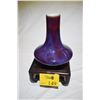 Image 1 : CHINESE MONOCHROME FLAMBE CERAMIC VASE W/HARDWOOD STAND