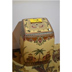 CERAMIC GARDEN STOOL W/EAST INDIAN MOTIF