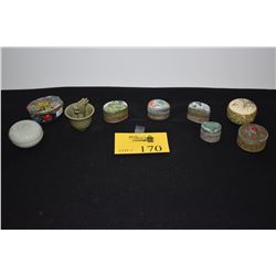 COLLECTION OF COVERED BOXES & CELADON CUP (9 PCS)