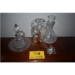 MIXED LOT: BACCARAT CRYSTAL TURTLE, VASE, CANDLE HOLDER & CRUET (5 PCS)