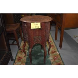 ROUND CARVED WOOD SIDE TABLE