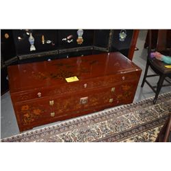 CHINESE RED LACQUER KANG CABINET, DOUBLE SIDED (DRAWERS & CABINETS)