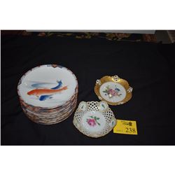 JAPANESE PLATES W/FISH MOTIF, ROSENTHAL DISH & MEISSEN DISH (14 PCS)