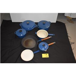 LE CREUSSET BLUE ENAMELED POTS & PANS (7 PCS)