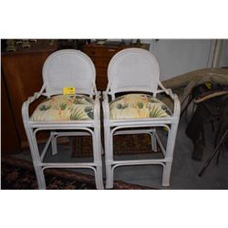 RATTAN STYLE BAR STOOLS W/UPHOLSTERED SEATS (PAIR)