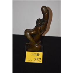 EUROPEAN BRONZE NUDE FEMALE W/PHALLIC SYMBOL; SIGNED