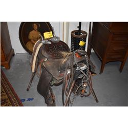 SADDLE W/STAND, SPURS, WHIPS, ETC.