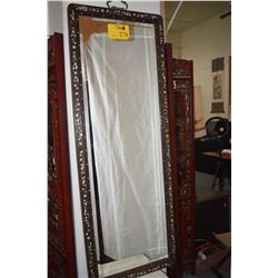 BEVELED WALL MIRROR W/HARDWOOD FRAME & MOTHER OF PEARL INLAY