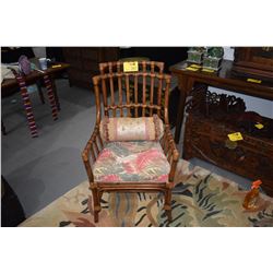 BAMBOO STYLE ARM CHAIR W/UPHOLSTERED SEAT & PILLOW