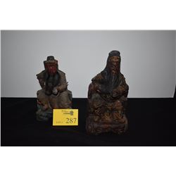 ANTIQUE CHINESE CARVED WOOD "KWAN GONG" FIGURES (2 PCS)