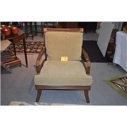 RATTAN STYLE ARM CHAIR W/UPHOLSTERED CUSHIONS