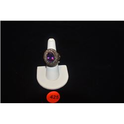 14K & MIXED METAL AMETHYST & ROSECUT DIAMOND RING, "PASHA"