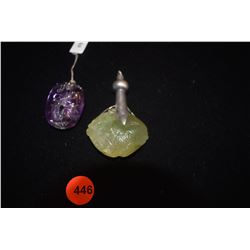 CARVED AMETHYST & CARVED BERYL PENDANTS (2 PCS)