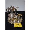 Image 1 : GORHAM STERLING COFFEE SERVICE: COFFEE POT, OPEN SUGAR BOWL & CREAMER W/STERLING SUGAR SPOON & TRAY
