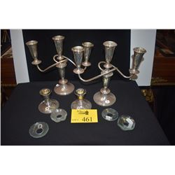 FISHER STERLING 3 ARM CANDELABRA'S (11") & STERLING CANDLE STICK HOLDER (3.5") (WEIGHTED) (2 PAIR)