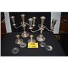 Image 1 : FISHER STERLING 3 ARM CANDELABRA'S (11") & STERLING CANDLE STICK HOLDER (3.5") (WEIGHTED) (2 PAIR)