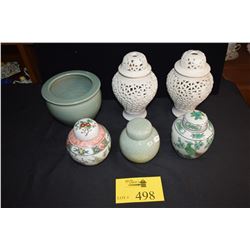 MIXED LOT: CHINESE GINGER JARS & CELADON CACHE POT (6 PCS)