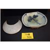 Image 1 : JAPANESE BLUE & CELADON SQUARE/ROUND DISH & JAPANESE POTTERY CRESCENT MOON HANGING VASE W/HOOK (2 PC
