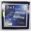 Image 1 : 3 IN 1 GLASS GAME SET INCL CHESS, CHECKERS AND