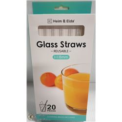 BOX OF 20 NEW HEIM & ELDA REUSABLE GLASS STRAWS WI