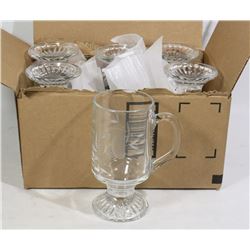 CRYSTAL MUGS, PRINCESS HOUSE, 6 ETCHED MUGS