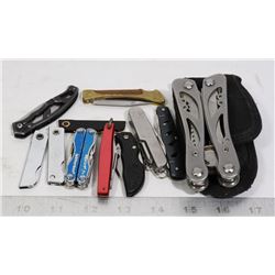 BAG OF ASSORTED POCKET KNIVES INCL MULTI TOOL