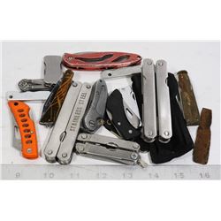 BAG OF ASSORTED POCKET KNIVES INCL MULTI TOOL
