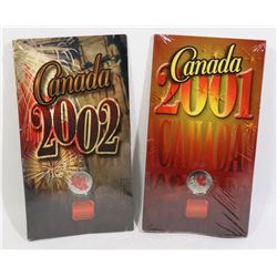 2001-02 COLOURED CANADA 25c MINT COINS
