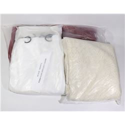 3 ASSORTED DRAPES -WHITE LR CURTAINS WITH RINGS