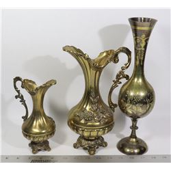 BOX OF BRASS VASES
