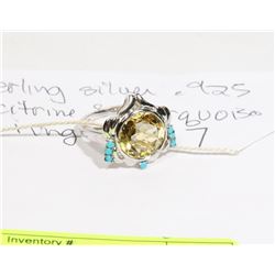 STERLING SILVER .925 CITRINE/TURQUOISE RING SIZE 7