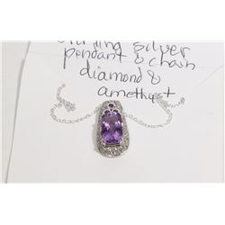 STERLING SILVER .925 AMETHYST/DIAMOND NECKLACE