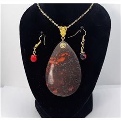 9)  TEAR DROP  RED & BLACK AGATE 2.75"