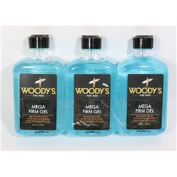THREE BOTTLES OF WOODY'S FOR MEN MEGA HOLD GEL
