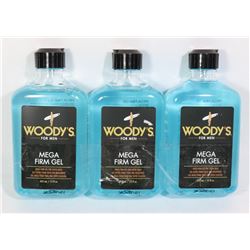THREE BOTTLES OF WOODY'S FOR MEN MEGA HOLD GEL