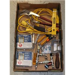 FLAT OF TOOLS INCLUDING CLAMPS, ELECTRICAL CORD,