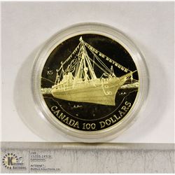 CANADIAN $100 GOLD COIN  1991 SHIP