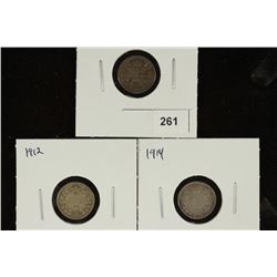 1911, 1912 & 1914 CANADA SILVER 5 CENTS