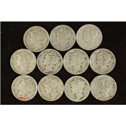 11 ASSORTED 1930'S & 40'S MERCURY DIMES