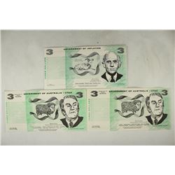 3 PIECES OF $3 AUSTRALIA NOVELTY CURRENCY