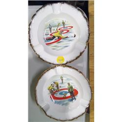 Set of 2 Bone China Ashtrays - Curling Theme